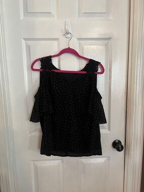 SHEIN Black Cold-Shoulder Sparkle Blouse